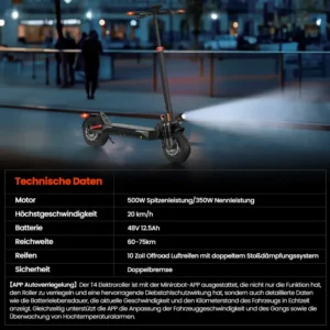 E Scooter mit Straßenzulassung, Klappbarer Elektroscooter，10-Zoll Luftreifen für Offroad-Elektroroller，60-75 km Reichweite，4 Stoßdämpfer，Höherwertiger E Roller.