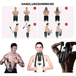 Verstellbarer Hydraulischer Brusttrainer mit Armtrainingsgerät - Hochbelastbares 10-200kg/22-440lbs Widerstandssystem inkl. Doppel-Federmechanismus, Verriegelungsfunktion & Polster für Fitnessstudio, Muskelaufbau Armbau (Schwarz)