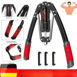 Verstellbarer Hydraulischer Brusttrainer mit Armtrainingsgerät - Hochbelastbares 10-200kg/22-440lbs Widerstandssystem inkl. Doppel-Federmechanismus, Verriegelungsfunktion & Polster für Fitnessstudio, Muskelaufbau Armbau (Schwarz)